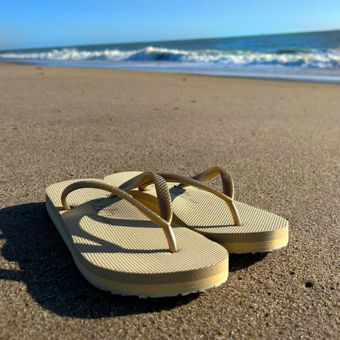 Malibu Jane-Ventura Flip Flop in Gold-Pink Dot Styles