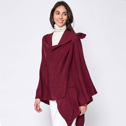 Fashion City-Shoulder Strap Solid Ruana Poncho-Pink Dot Styles