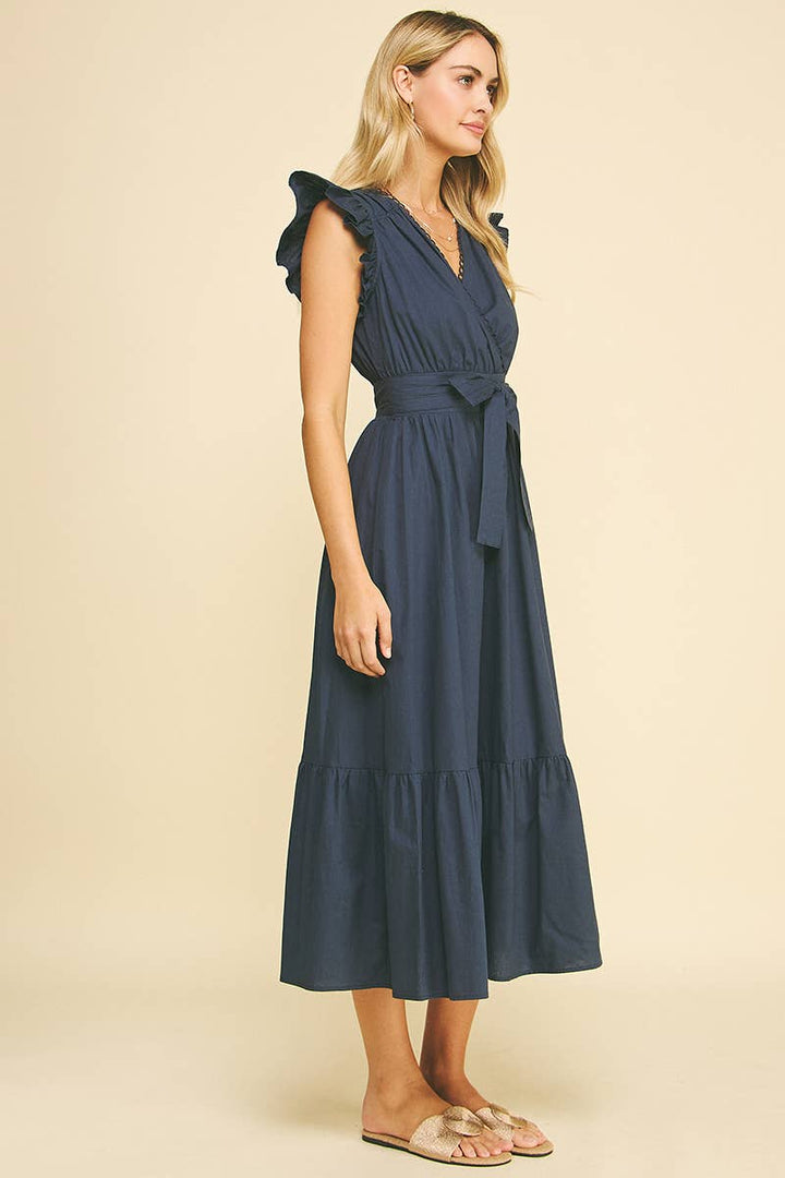 PINCH-Deep Navy Eyelet Detail Midi Dress-Pink Dot Styles