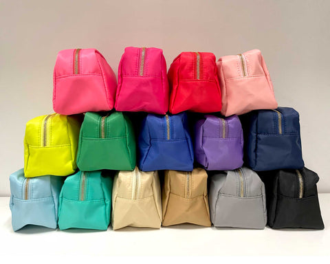 Emma Round Zippered Nylon Cosmetic Pouch Bag