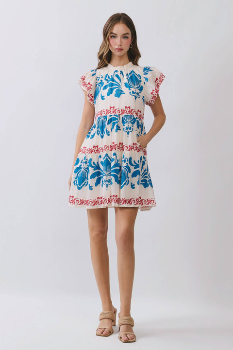 TCEC-Colorful Contrast Floral Dress-Pink Dot Styles
