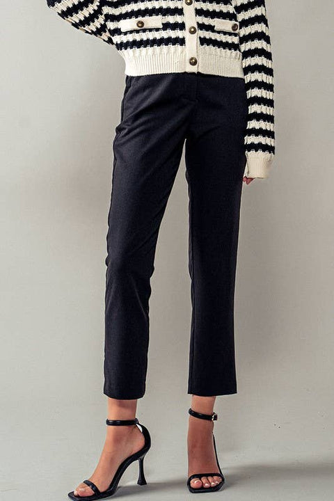 Cropped Straight Leg Side Pocket Trousers: Black