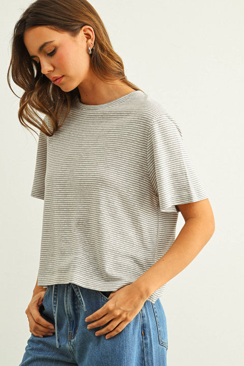 MIOU MUSE-Gray Stripe Slub Tee-Pink Dot Styles