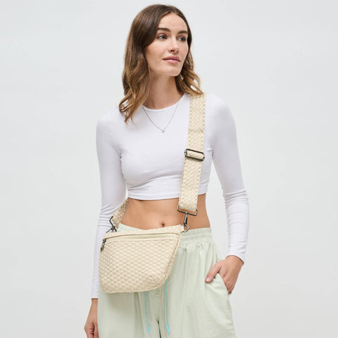 Sol and Selene-Ethereal - Woven Neoprene Crossbody: Cream-Pink Dot Styles