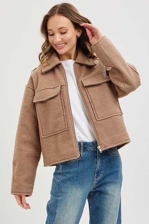 Camel Textured Bomber Jacket