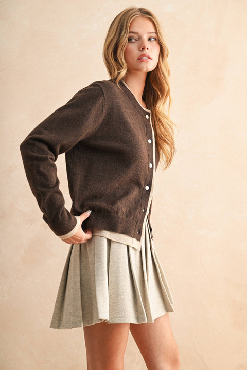 MIOU MUSE-Color Contrast Cardigan-Pink Dot Styles