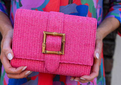 Lisi Lerch-Janie Straw Clutch-Pink Dot Styles