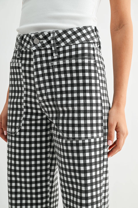 JUST BLACK DENIM-High Rise Utility Wide Leg- Black Gingham-Pink Dot Styles