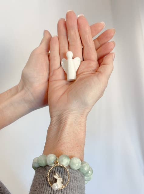 PowerBeads by jen-Matchbox Blessings- Ceramic Little Guardian Angel-Pink Dot Styles