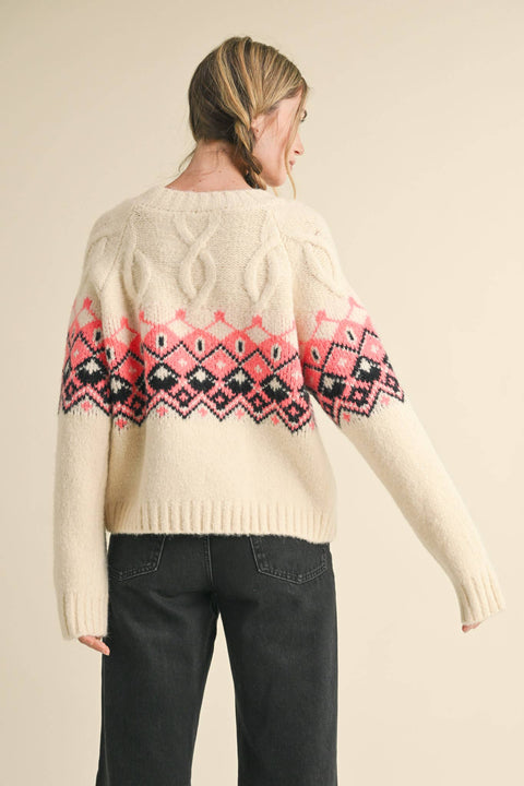 Fair Isle Sweater: Ivory & Pink