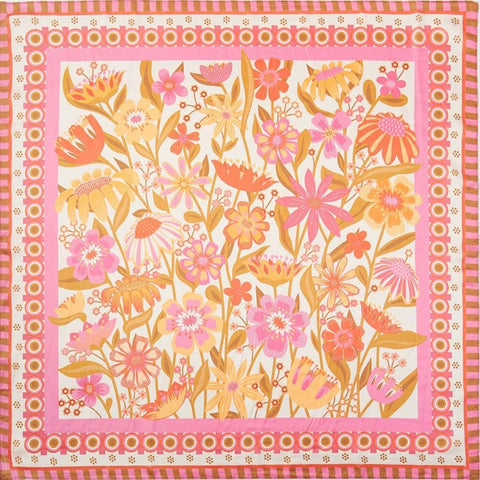 Retro Floral Print Square Bandana Scarf: Pink