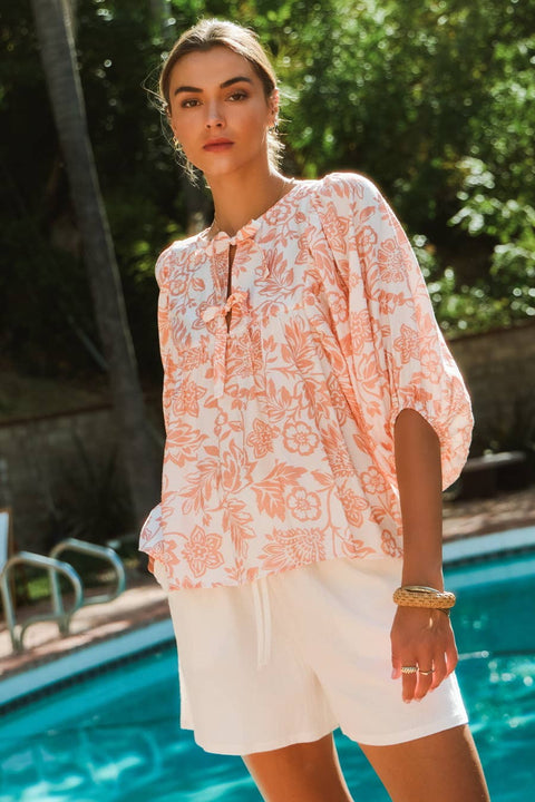 Oddi-Peach Wave Boho Blouse-Pink Dot Styles