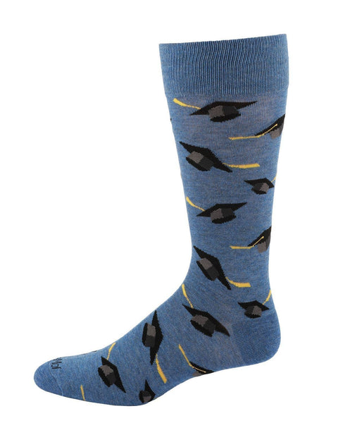 MeMoi Graduation Cap Mens Bamboo Crew Sock: Denim Heather / 10 13