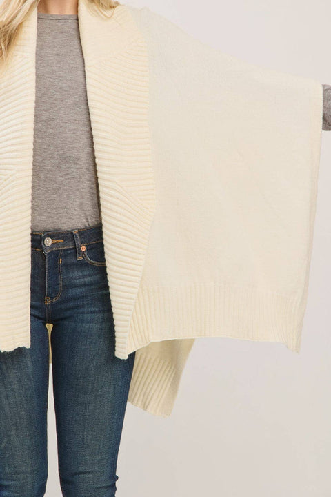 MS0455 Soft Knit Open Front Shawl With Ribbed Trim: Gray