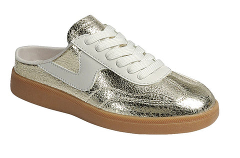 Shoe La La-Gold Slip On Sneaker-Pink Dot Styles