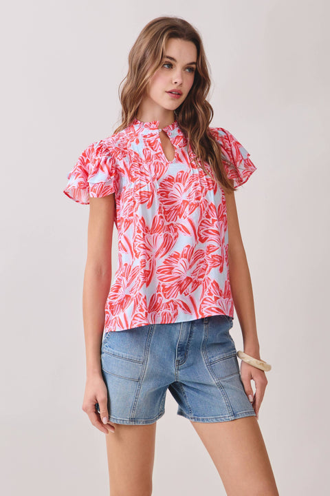 Floral  Ruffle Sleeves Top