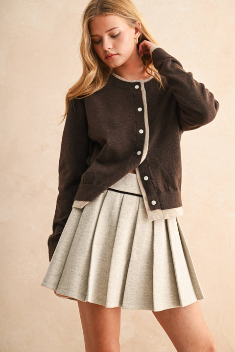 MIOU MUSE-Color Contrast Cardigan-Pink Dot Styles