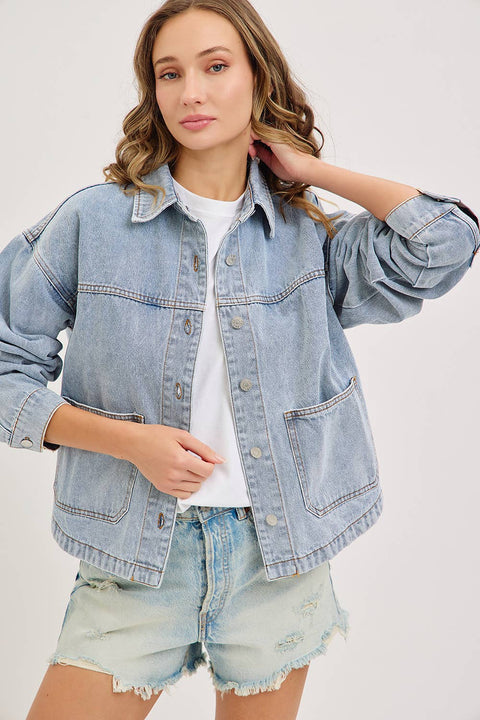 Washed Denim Jacket with Patch Pockets