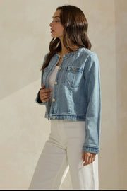 Able-Light Color Denim Jacket-Pink Dot Styles