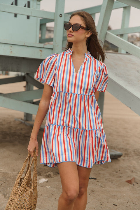 Candace Tiered Mini Dress Stripe