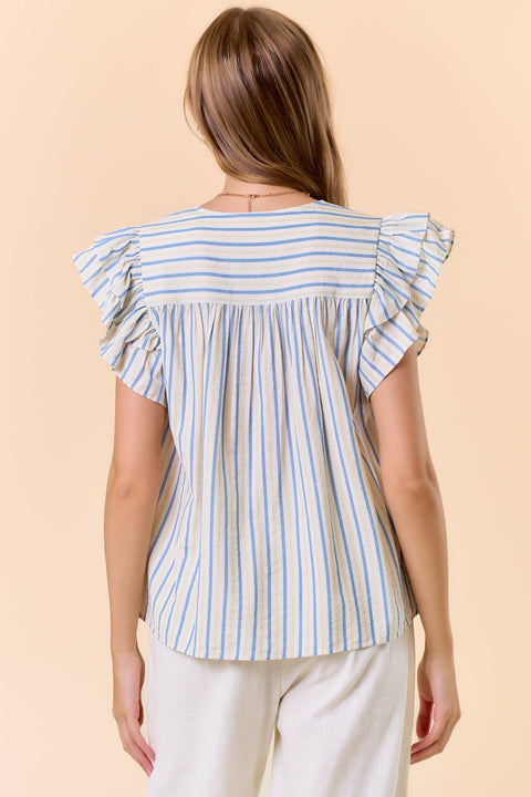 Doe and Rae-Boho Peasant Stripe Cap Sleeve Top-Pink Dot Styles