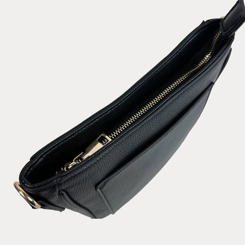AHDORNED-Madelyn Mini Pebble Messenger with Strap: Black-Pink Dot Styles