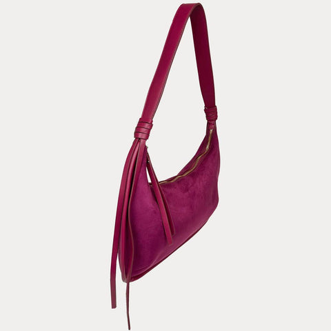 Sara Solid Suede Shoulder Bag w/ Tassels: Cream