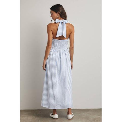Wishlist Apparel-Striped Halter Maxi Dress: Sky Blue and White-Pink Dot Styles