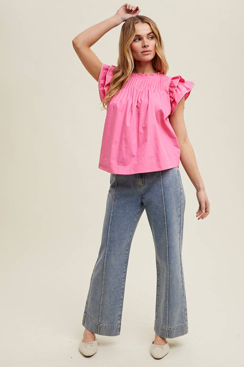 Wishlist Apparel-Hot Pink Contrast Stitch Top-Pink Dot Styles