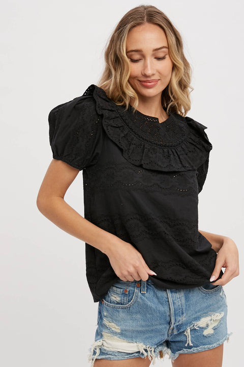 Eyelet Black Blouse