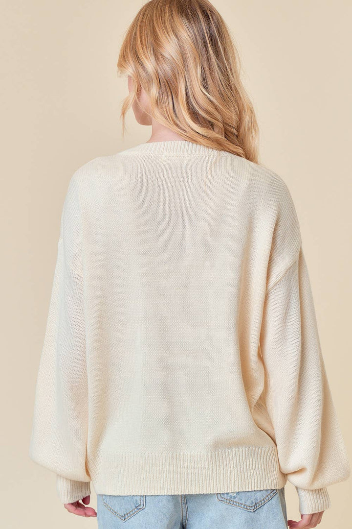 Doe and Rae-LOVE Embroidery Sweater-Pink Dot Styles