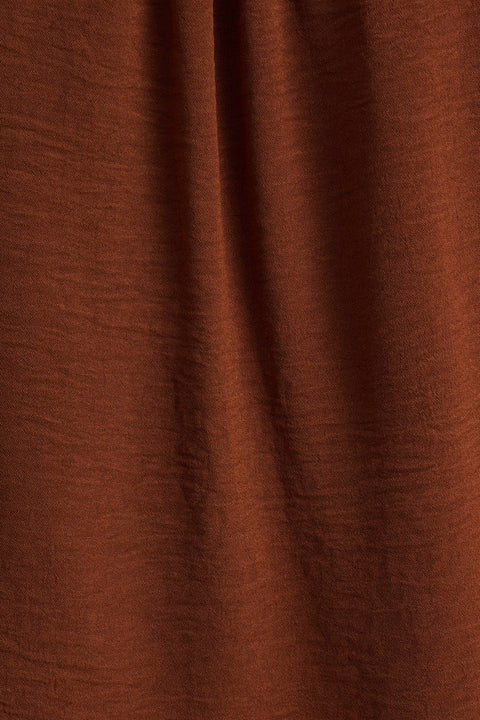 Brown Collar Tie Pleated Blouse