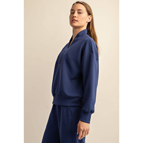 Rae Mode-MODAL SCUBA LUXE HALF ZIP JACKET: Smoky Navy / S-M-L(2-2-2)-Pink Dot Styles