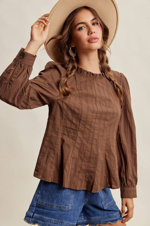 Chocolate Brown Ruffle Neck Blouse