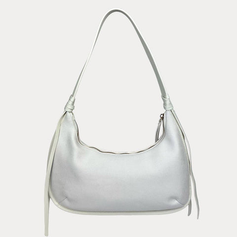 Sara Solid Suede Shoulder Bag w/ Tassels: Cream