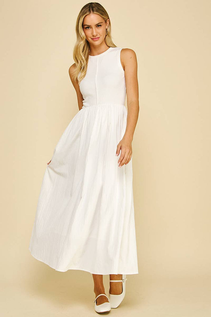 PINCH-White Contrast Maxi Dress-Pink Dot Styles