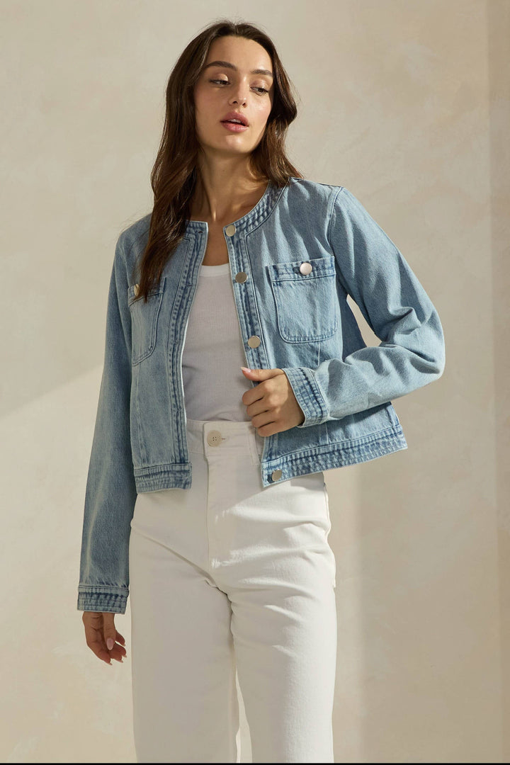Able-Light Color Denim Jacket-Pink Dot Styles