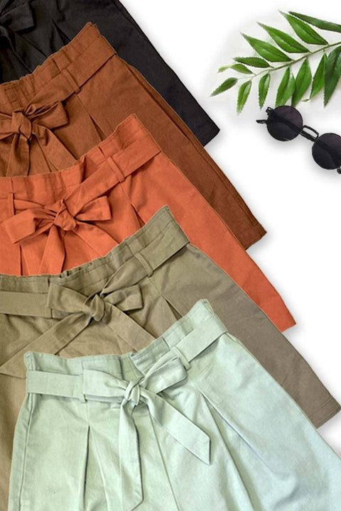 High-Rise Waist Tie 100% Cotton Shorts VP81178: Navy / S