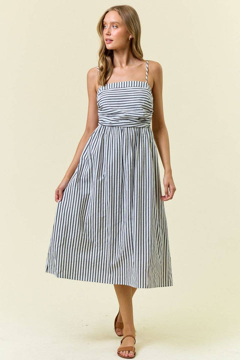 Doe and Rae-White & Black Stripe Midi Dress-Pink Dot Styles