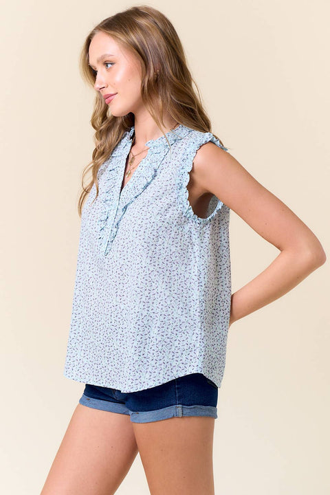 Doe and Rae-Light Blue Cotton Ditzy Floral-Pink Dot Styles