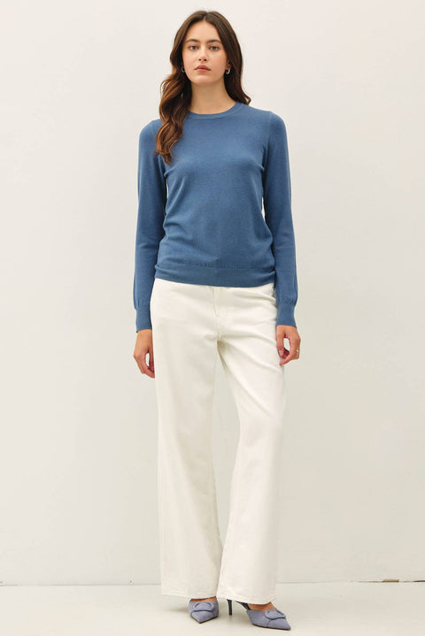 Crew Neck Light Weight Sweater: Teal Blue
