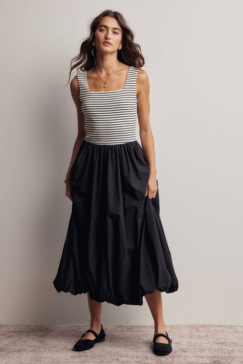 Mixed Media Bubble Midi Dress