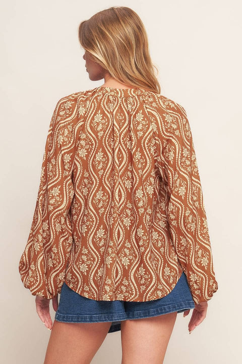 Peach and Brown Woven Top