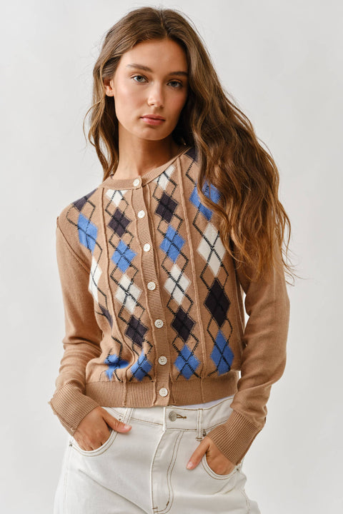 Argyle Relaxed Sweater: Taupe
