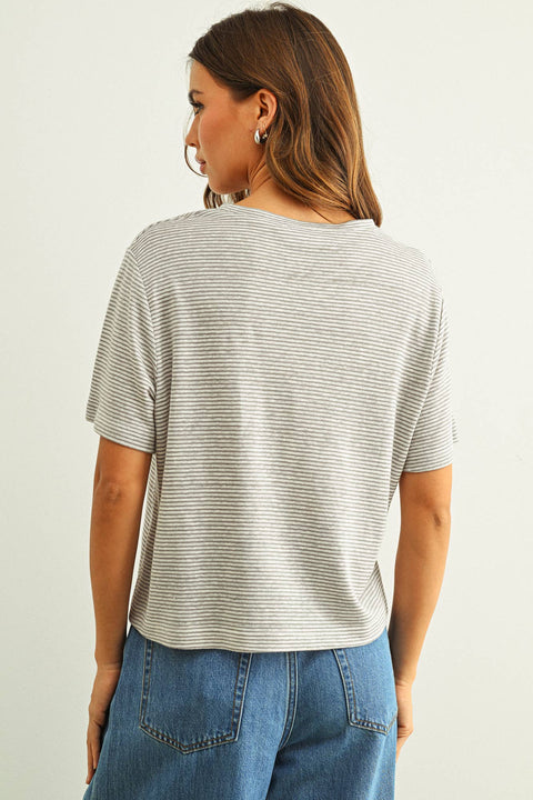 MIOU MUSE-Gray Stripe Slub Tee-Pink Dot Styles