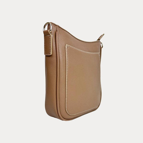 AHDORNED-Madelyn Mini Pebble Messenger with Strap: Mocha-Pink Dot Styles