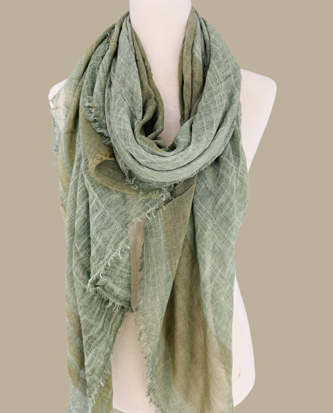 JC Sunny Fashion-JC021038 Textured Gauze Scarf Shawl – Soft Washed Colorblock Wrap with Subtle Distressed Dye & Raw Fringe Edges: Green-Pink Dot Styles