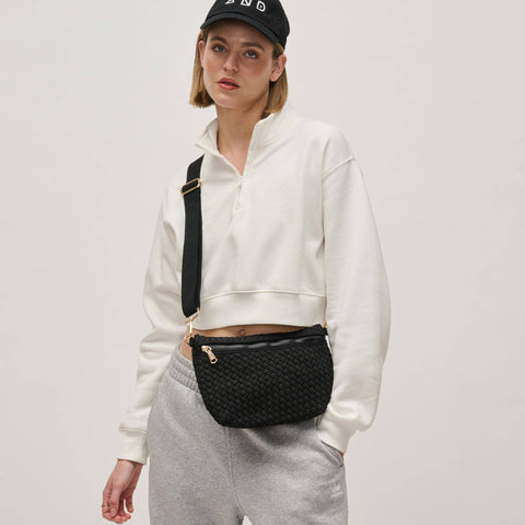 Sol and Selene-Ethereal   Woven Sustainable Crossbody: Black-Pink Dot Styles