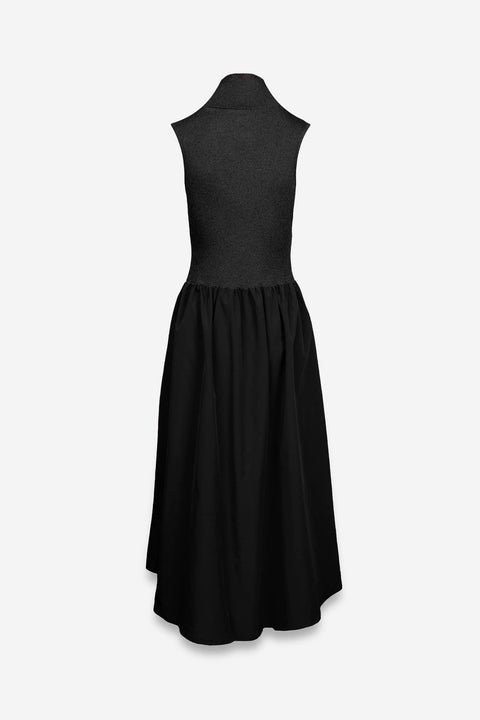 Sleeveless Mock Neck Midi Dress: Black