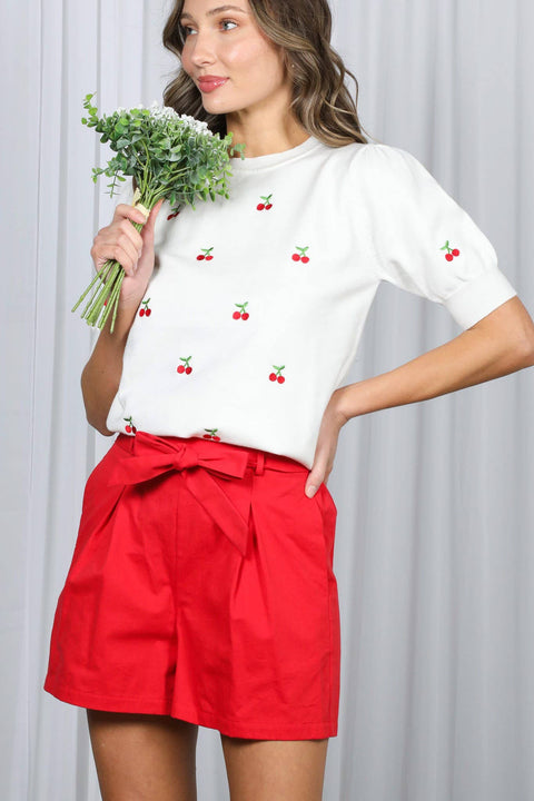 High-Rise Waist Tie 100% Cotton Shorts VP81178: Navy / S